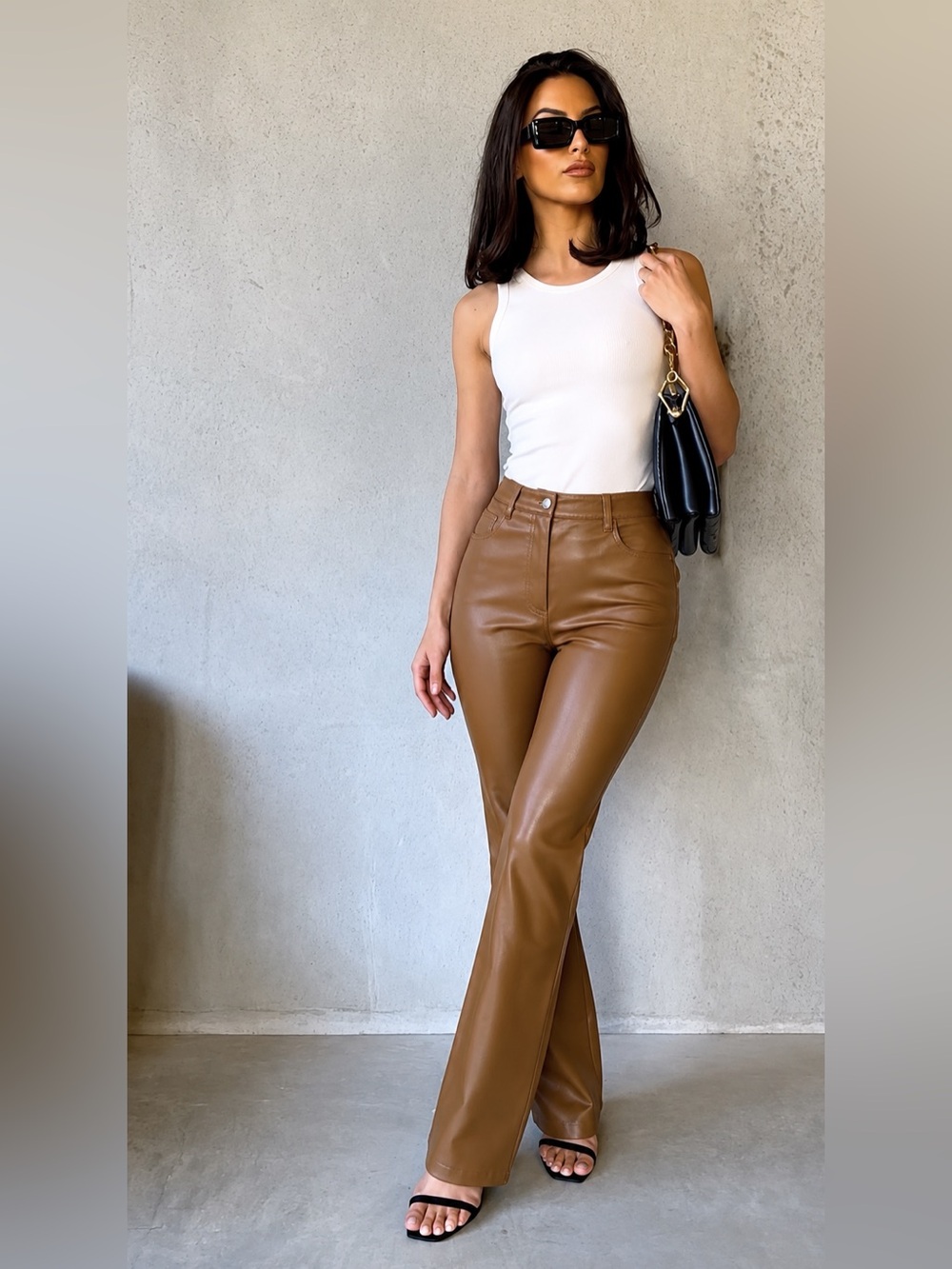 ARITZIA WILFRED Melania High Rise Vegan Camel Faux Leather Pants